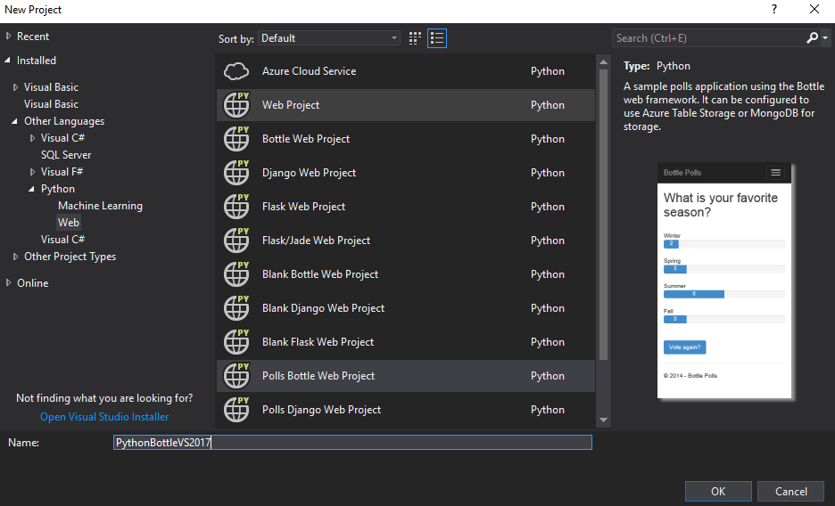 Python Development With Visual Studio 2017 And Bottle Framework